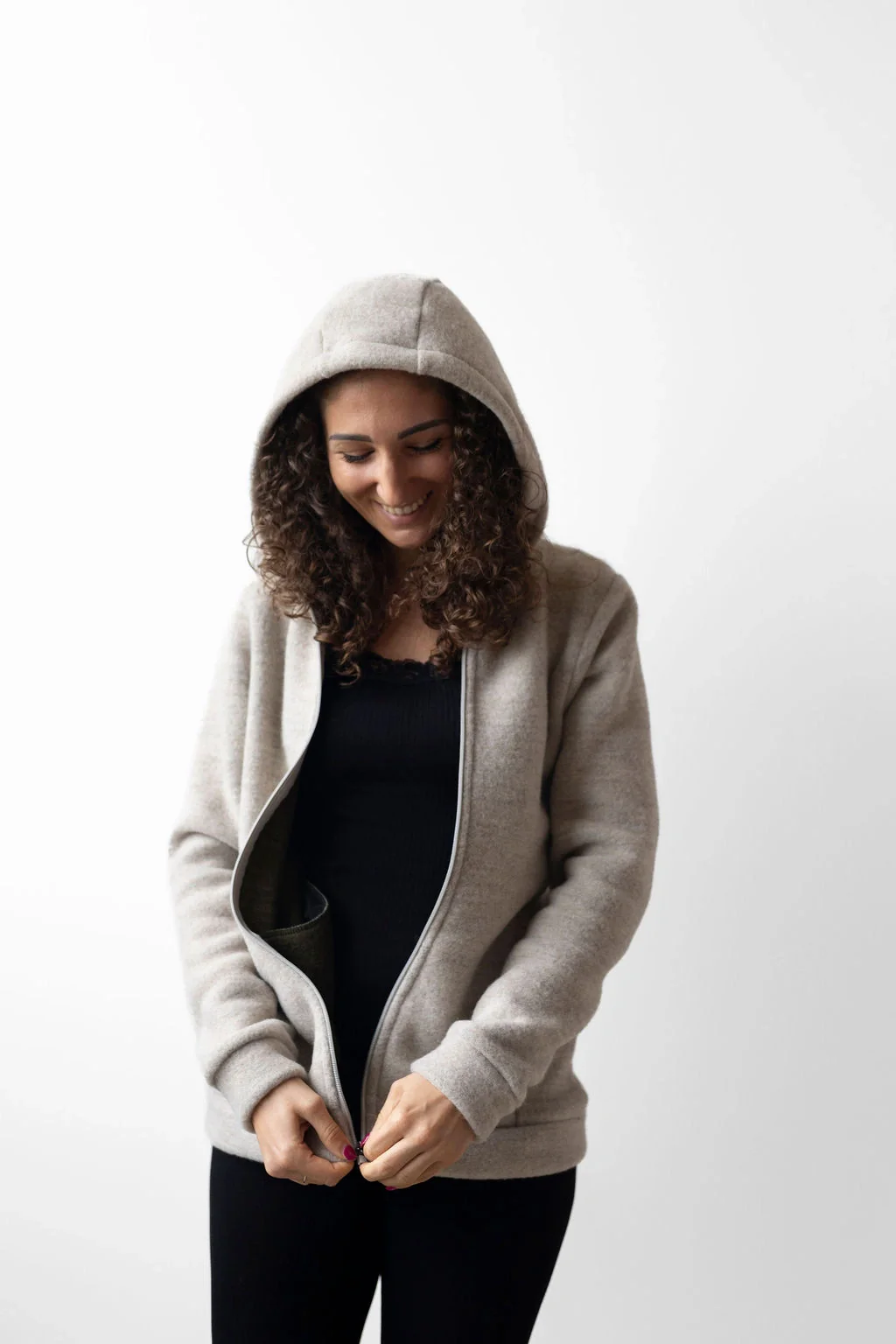 Felpa donna in lana con cappuccio