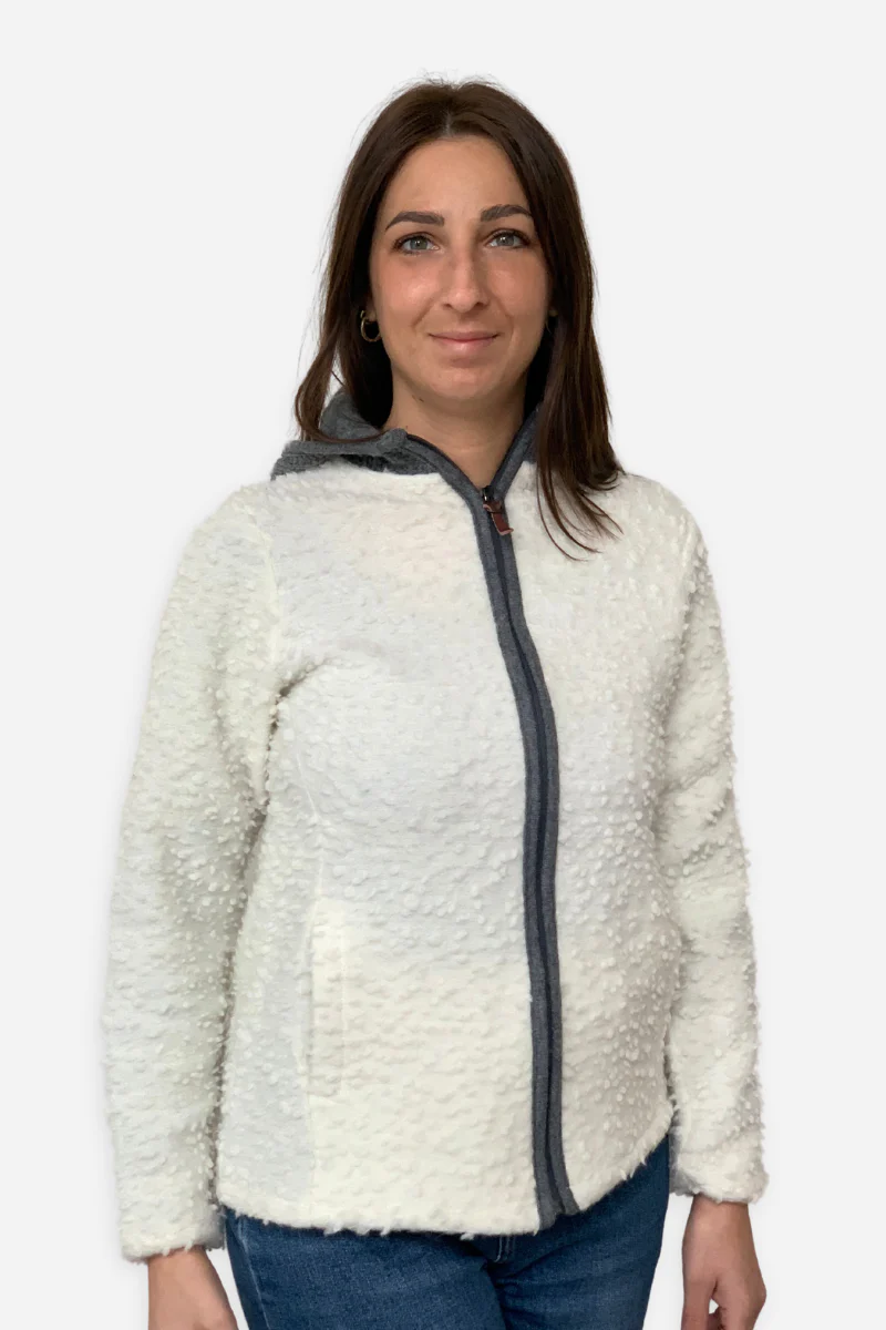 Felpa donna in lana con zip e cappuccio