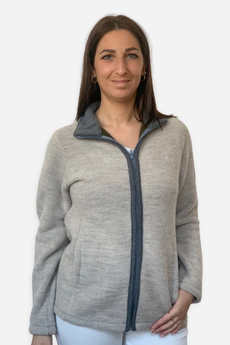 Felpa donna in pile di lana con zip e colletto