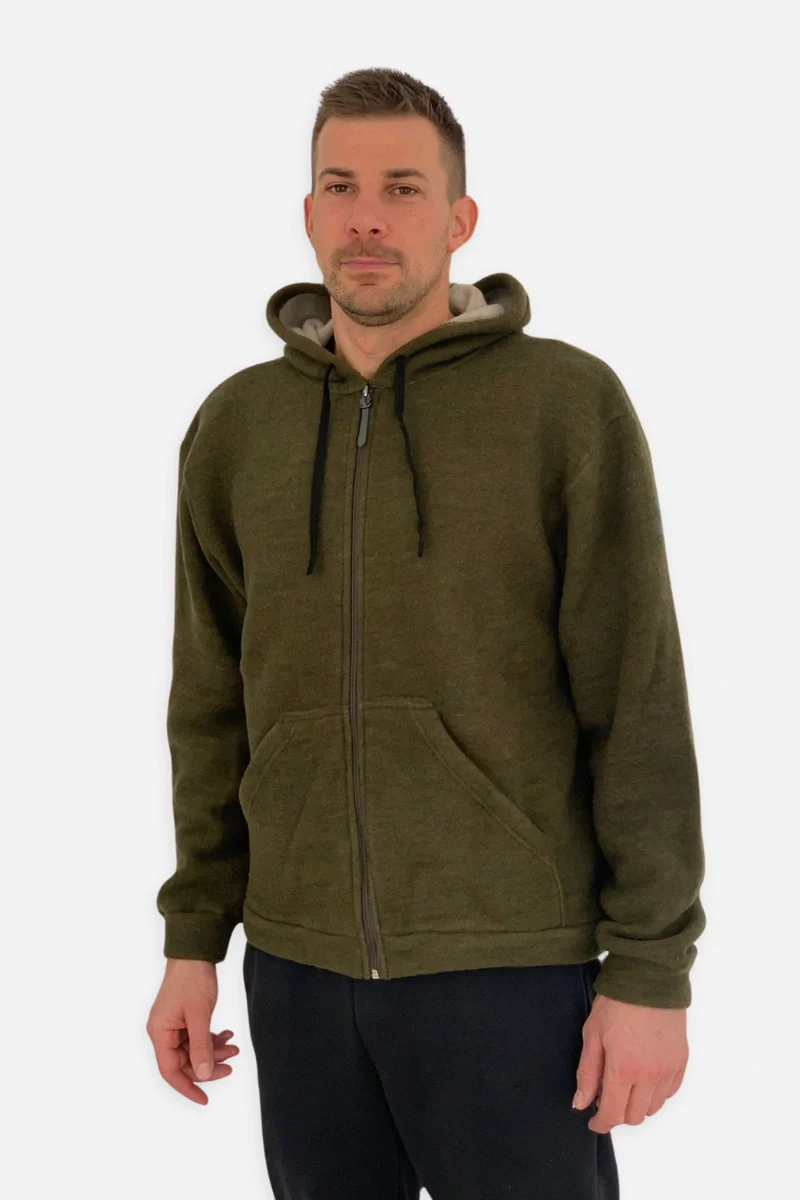 Felpa uomo in pile di lana con zip e cappuccio - Image 2