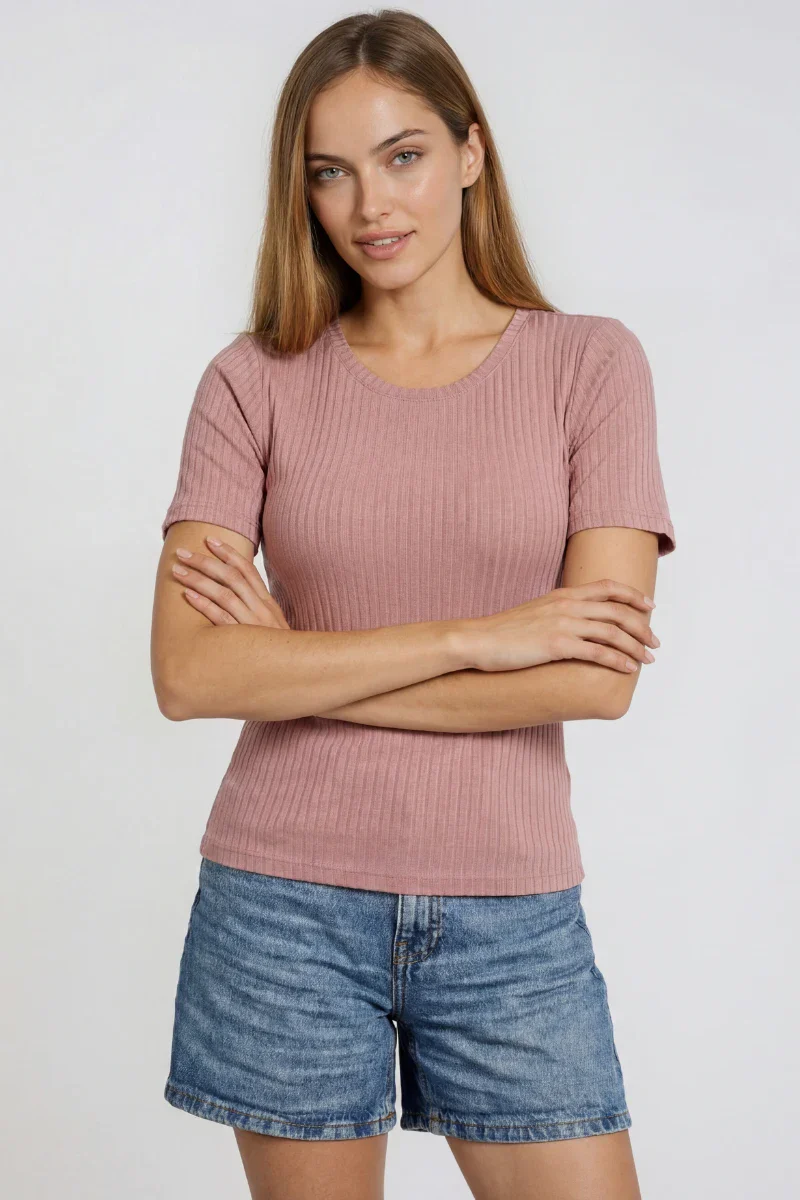 Maglia donna manica corta a costine in bamboo - Image 4