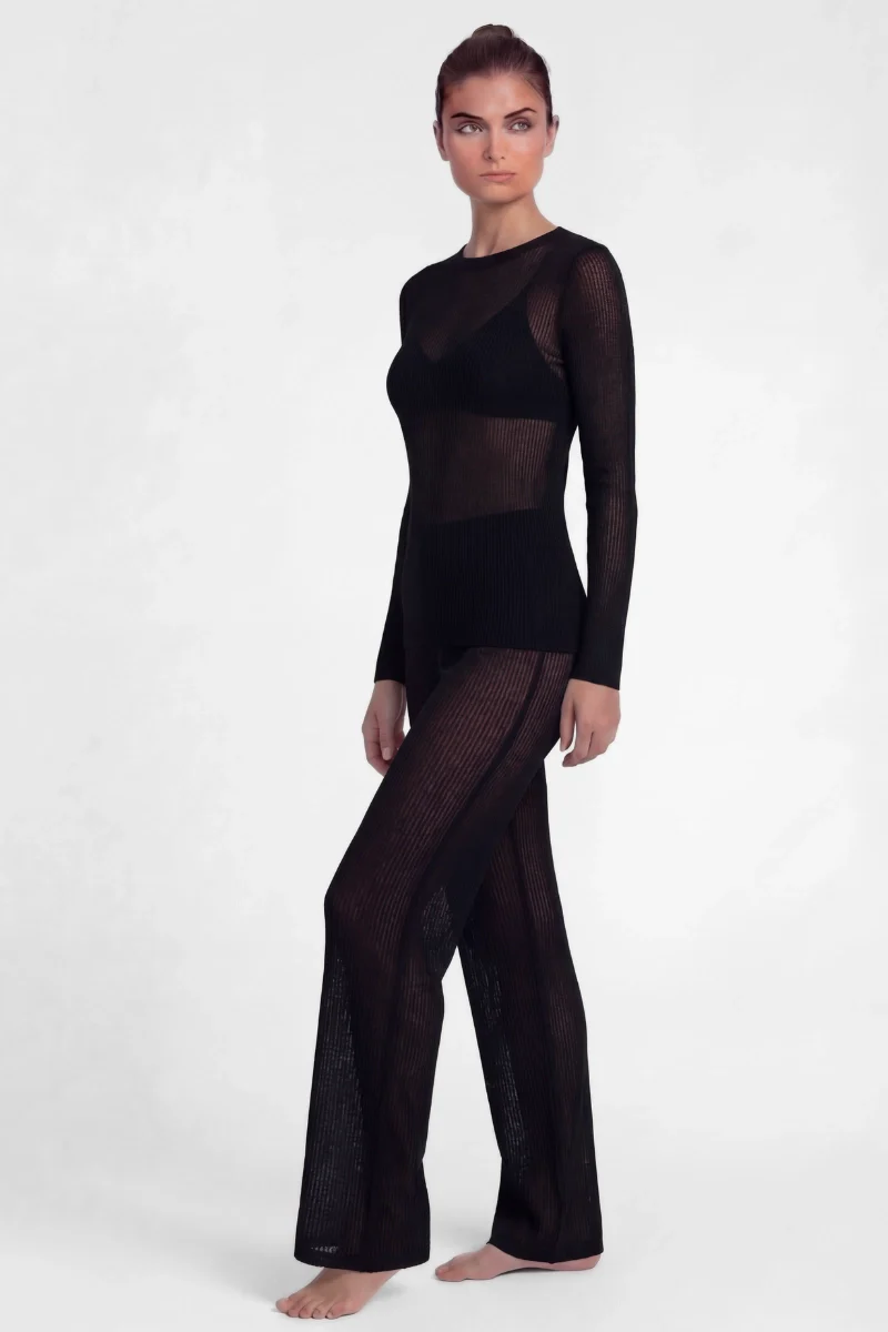Pantaloni lunghi a palazzo donna in modal cashmere - Image 3