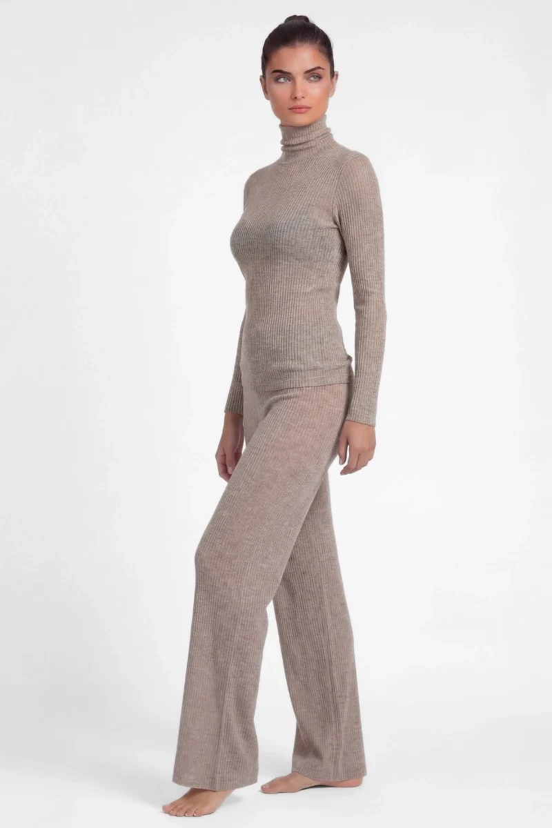 Pantaloni lunghi a palazzo donna in modal cashmere - Image 4