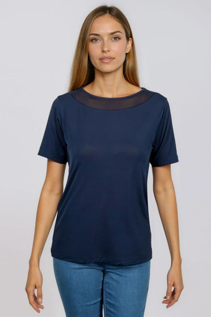 T-shirt donna con girocollo trasparente in bamboo