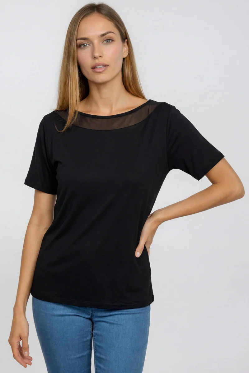 T-shirt donna con girocollo trasparente in bamboo - Image 2