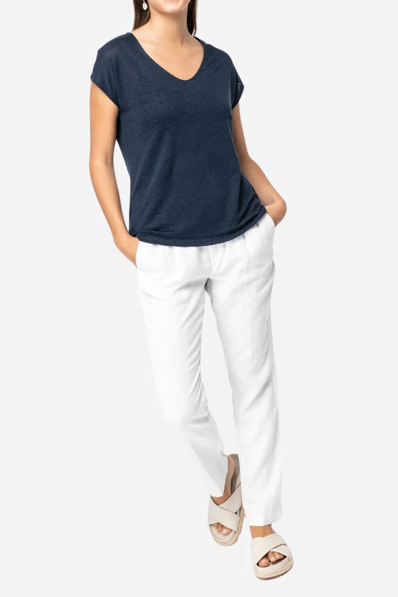 T-shirt in lino donna con scollo a V