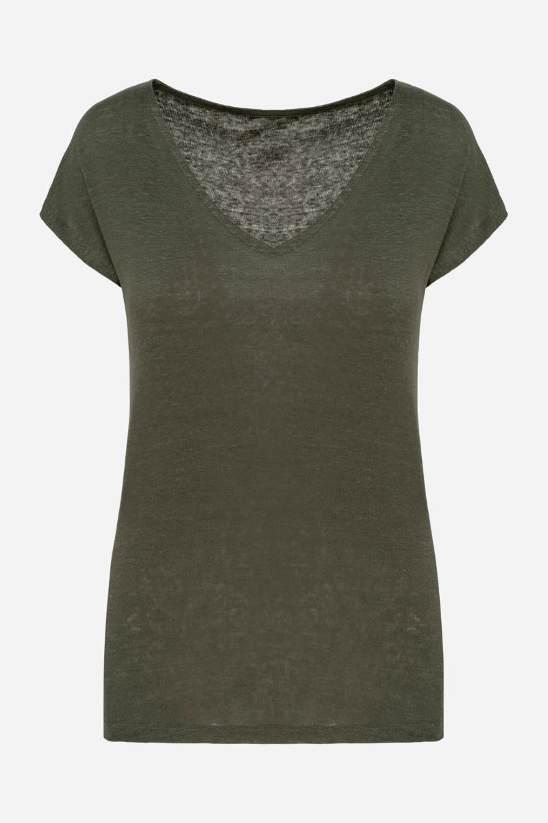T-shirt in lino donna con scollo a V - Image 8