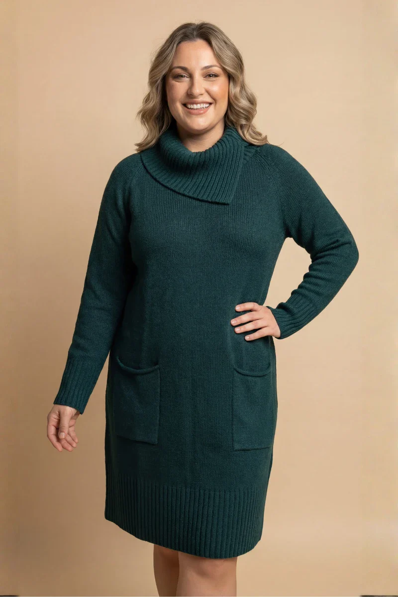 Vestito lana donna lungo con collo e tasche - Image 3